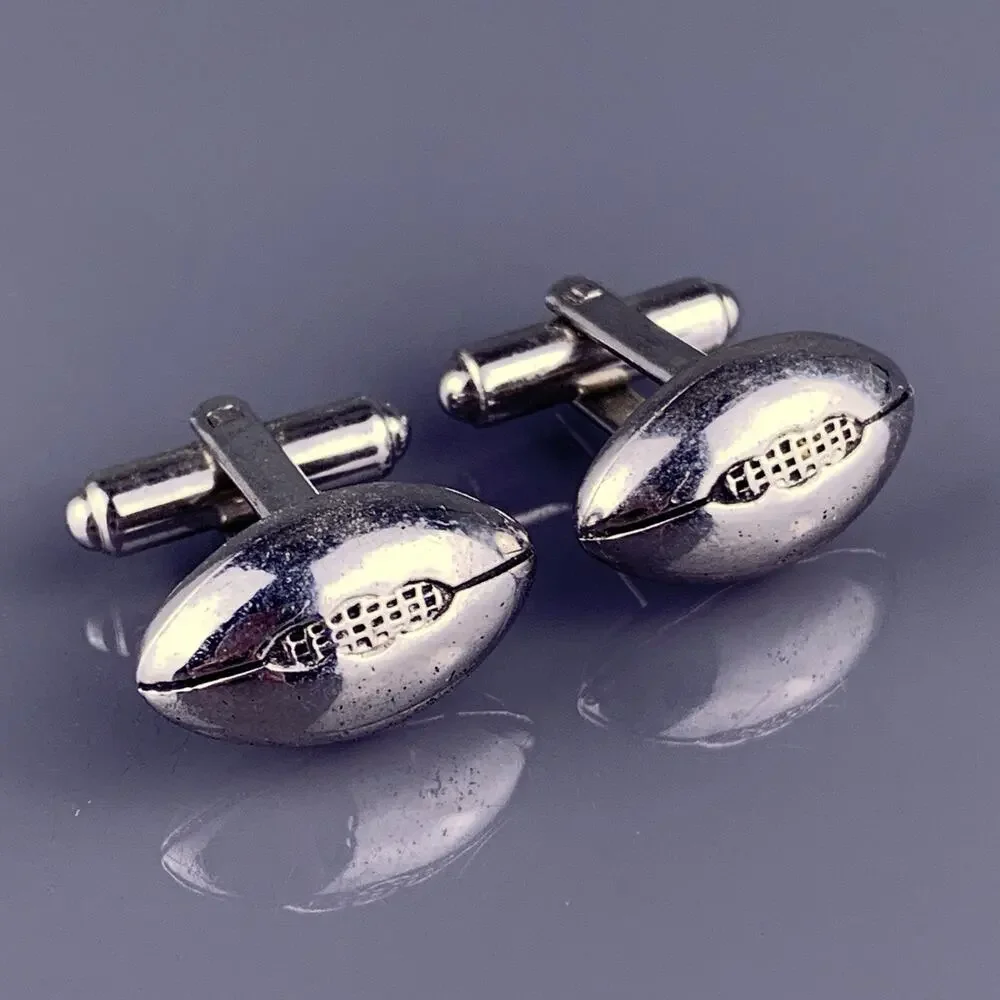 Football Cufflinks Silver Tone Team Sports Pigskin Game American Hickok Vintage